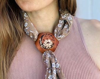 Moon Flower Bandana Slide and Bandana, Leather Bandana Bolo, Leather Scarf Slide, Southwestern Jewelry, Moon Accessories