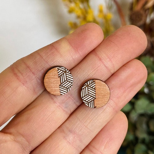 Geometric Wood Stud Earrings Earrings Studs Hypoallergenic Etsy