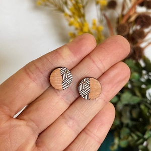 geometric wood stud earrings, earrings studs, hypoallergenic earrings, small stud earrings, wood earrings for women, gift ideas, anniversary