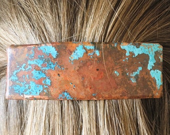 patina copper hair clip, large rectangle hair barrette for thick hair, statement hair piece, handmade copper barrette