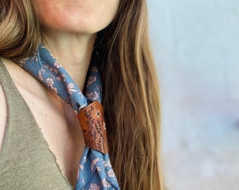 Wildflower Bandana Slide and Bandana, Leather Bandana Slide, Leather Floral Scarf Slide, Southwestern Jewelry, Summer Scarf, Cute Bandana