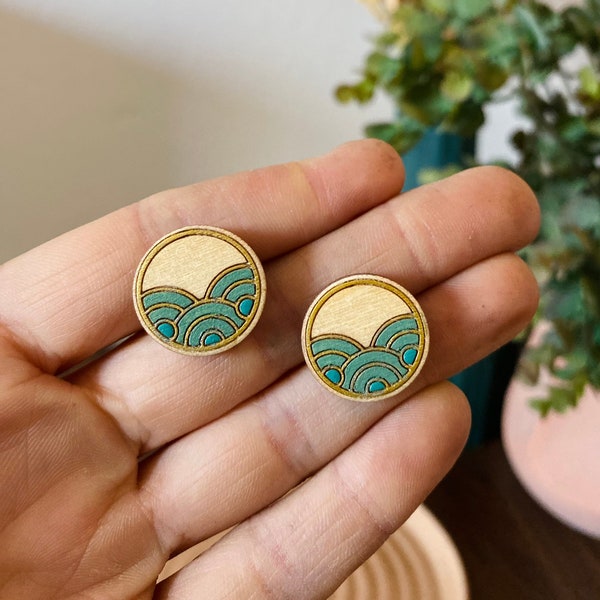 Painted Wooden Earrings Etsy