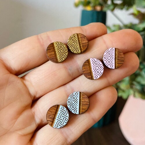 Geometric Wood Stud Earrings Earrings Studs Hypoallergenic Etsy