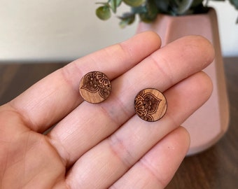 mandala stud earrings, earrings studs, hypoallergenic earrings, wooden stud earrings, wood earrings for women, anniversary gift