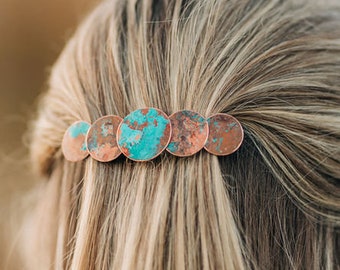 patina copper barrettes for women, hair clip, hair barrette, adult hair clips, medium/large barrette, barrettes for thick hair