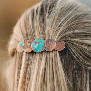 patina copper barrettes for women, hair clip, hair barrette, adult hair clips, medium/large barrette, barrettes for thick hair image 1