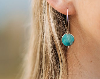 Blue Patina Dangle Earrings Greek Bead Earrings Boho Patina Dangles Bohemian Copper Earrings Boho Patina Earrings