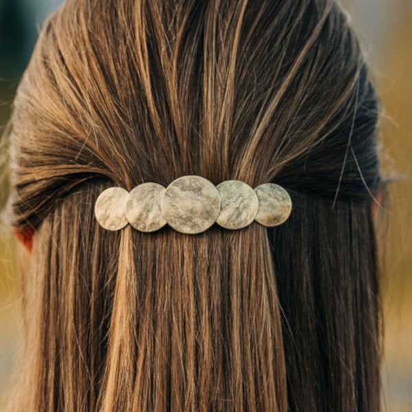 full moon large hair clip, gold barrettes for thick hair, moon hair accessories, handmade metal hair barrette, adult hair clips