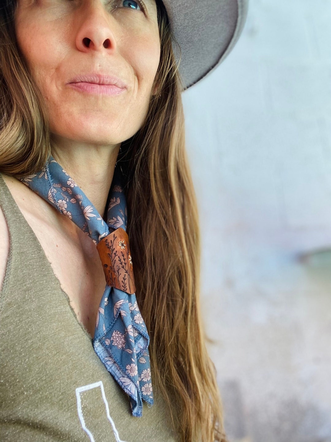 Wildflower Bandana Slide and Bandana, Leather Bandana Slide, Leather