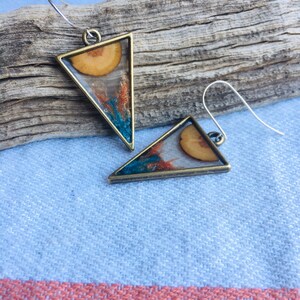 wood resin earrings, wooden dangle earrings, statement earrings, geometric earrings, aesthetic earrings, indie earrings image 4