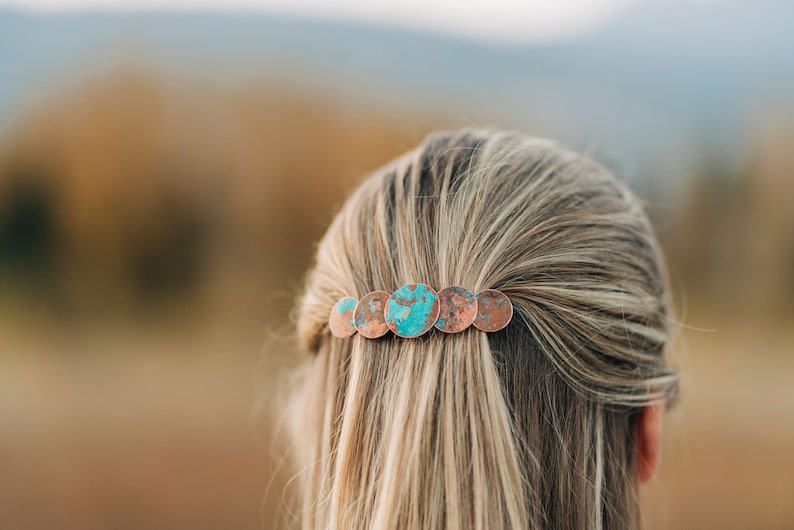 patina copper barrettes for women, hair clip, hair barrette, adult hair clips, medium/large barrette, barrettes for thick hair image 1