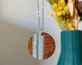 geometric pendant necklace, wood necklace, handmade jewelry, necklaces for women, minimalist necklace, anniversary gift, boho jewelry