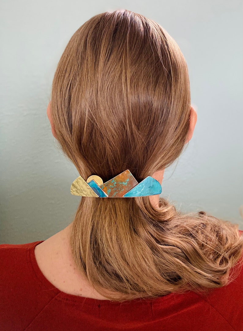 extra large mountain hair clip, unique hair clip, mountain barrette for thick hair, extra large barrette, metal hair barrette image 1