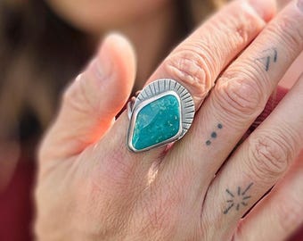 Chunky Turquoise Sterling Silver Ring, Handmade Turquoise and Silver Ring, Silversmith Ring, Metalsmith Ring, One of a Kind Ring, Gift Ideas