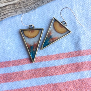 wood resin earrings, wooden dangle earrings, statement earrings, geometric earrings, aesthetic earrings, indie earrings image 2