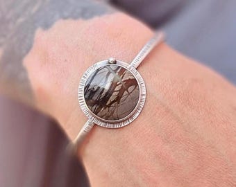 Beautiful Jasper Sterling Silver Cuff Bracelet, Stone and Silver Cuff, Unique Bracelet, Dainty Cuff Bracelet, Silversmith Bracelet, Gifts