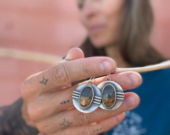 925 Sterling Silver Stone Dangle Earrings, Stone Earrings, Silversmith Earrings, Handmade Dangle Earrings, Jasper Earrings, Gifts for Her