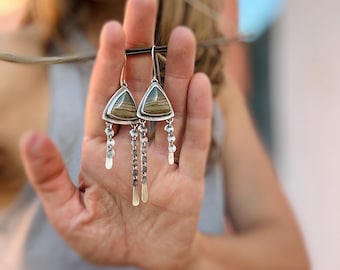 Sterling Silver Cripple Creek Jasper Fringe Earrings, Dangle Silversmith Earrings, Everyday Earrings, Elegant Earrings, Handmade Earrings