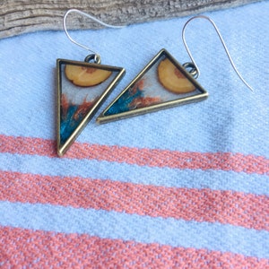 wood resin earrings, wooden dangle earrings, statement earrings, geometric earrings, aesthetic earrings, indie earrings image 3