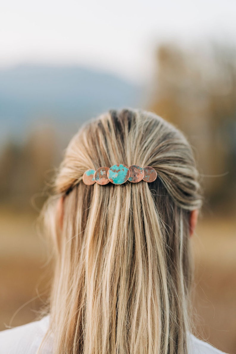 patina copper barrettes for women, hair clip, hair barrette, adult hair clips, medium/large barrette, barrettes for thick hair image 2