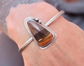 Colorful Jasper Sterling Silver Cuff Bracelet, Stone and Silver Cuff, Unique Bracelet, Purple Cuff Bracelet, Silversmith Bracelet, Gifts