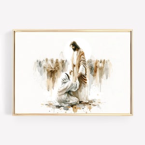 Jesus Heals the Bleeding Woman Canvas Wall Art Poster Holy Bible Birthday Gift Watercolor Christian Scripture Print Trendy Home Decor Frame