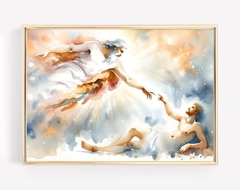 Creazione di Adamo Sacra Bibbia Scena Tela Arte Murale Poster Regalo di Compleanno Acquerello Moderno Boho Stampa Scritture Cristiane Casa Regalo Cristiano