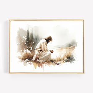 Jesus Prays in the Garden of Gethsemane Canvas Wall Art Poster Holy Bible Verse Gift Watercolor Boho Christian Scripture Print Easter Print