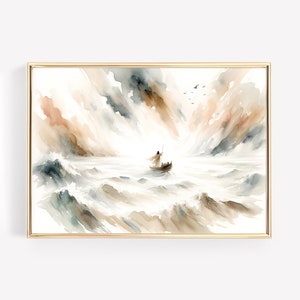 Jezus Ucisza Burzę Płótno Ścienne Plakat Hush Be Still Święta Biblia Prezent Urodzinowy Akwarela Chrześcijańskie Pismo Święte Wydruk Dekoracja Domowa Rama