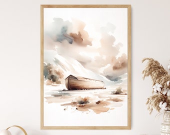 Noah's Ark Canvas Wall Art Poster Holy Modern Bible Art Birthday Gift Watercolor Boho Christian Print Trendy Living Room Home Christian Gift
