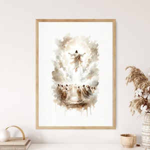 Jesus Ascends Into Heaven Wall Art Poster Holy Bible Art Birthday Gift Watercolor Print Trendy Living Room Home Easter Print Canvas