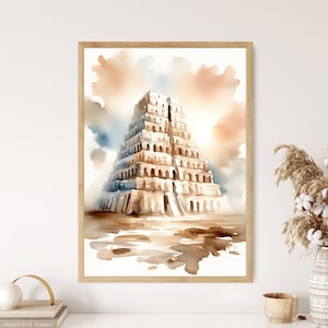 Tower of Babel Canvas Wall Art Poster Holy Modern Bible Verse Art Old Testament Gift Watercolor Boho Christian Scripture Print Christian Art