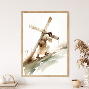 Jesus Carries Cross Wall Art Poster Print You Will Be with Me in Paradise Gift Watercolor Print Trendy Living Room Home Easter Print Canvas