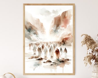 Moses Parting Crossing Red Sea Canvas Wall Art Poster Holy Modern Bible Art Birthday Gift Watercolor Christian Boho Print Home Christian Art