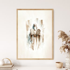 Moses Ten Commandments Tablets Canvas Wall Art Poster Holy Modern Bible Art Birthday Gift Watercolor Christian Boho Print Home Easter Print