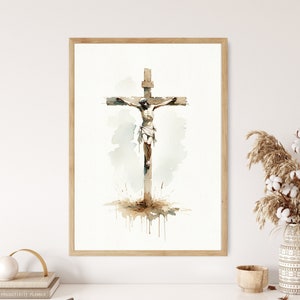 Jesus am Kreuz Wand Kunst Poster Druck Du wirst bei mir im Paradies sein Geschenk Aquarell Boho Print Trendy Wohnzimmer Home Christian Art Canvas