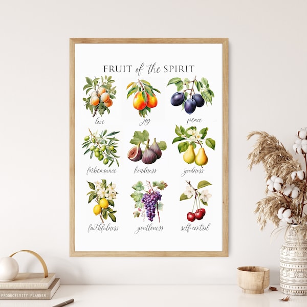 Frucht des Heiligen Geistes Leinwand Wandkunst Poster Modernes minimalistisches Bibelzitat Aquarell Druck Boho Christian Wohnzimmer Home Ostern Print