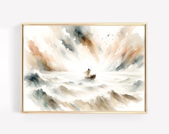 Jesus Calms the Storm Canvas Wall Art Hush Be Still Poster Holy Bible Birthday Gift Watercolor Christian Scripture Print Home Decor Frame