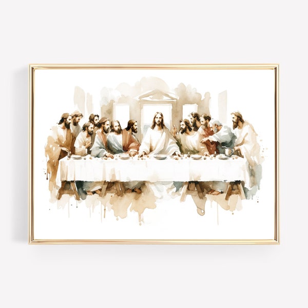 Jezus het laatste avondmaal Canvas Wall Art Poster Heilige Moderne Bijbelvers Art Paascadeau Aquarel Boho Christelijke Schrift Print Paasprint