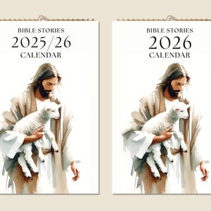 12 Months Wall Calendar 2025 2026 Christian Bible Stories Paintings Christmas Gift Idea Nature Landscape Present Home Decor Christmas Gift