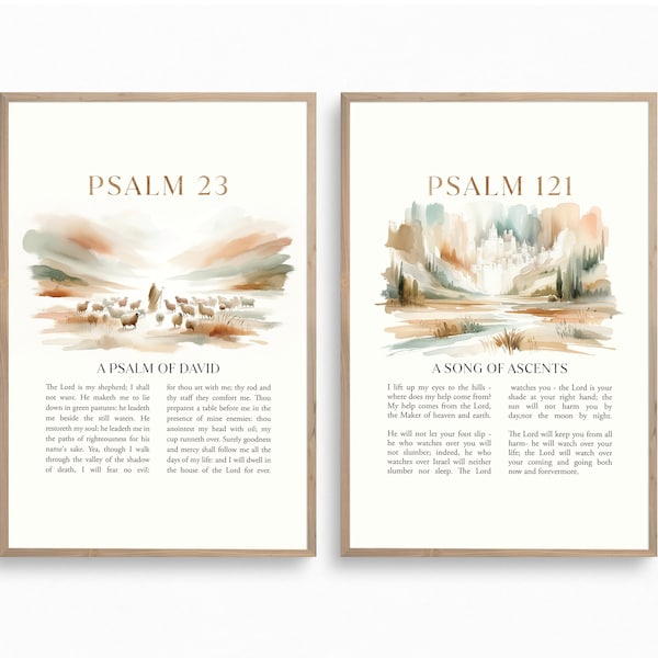 Psalm 121+23 Set of 2 Modern Scripture Bible Verse Canvas Wall Art Religious Poster Gift Watercolor Boho Christian Print Home Easter Print