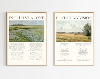In Christ Alone Be Thou My Vision Hymn Lyric Print Set of 2 Canvas Poster Modern Scripture Vintage Christian Reformed Home Wall Easter Print