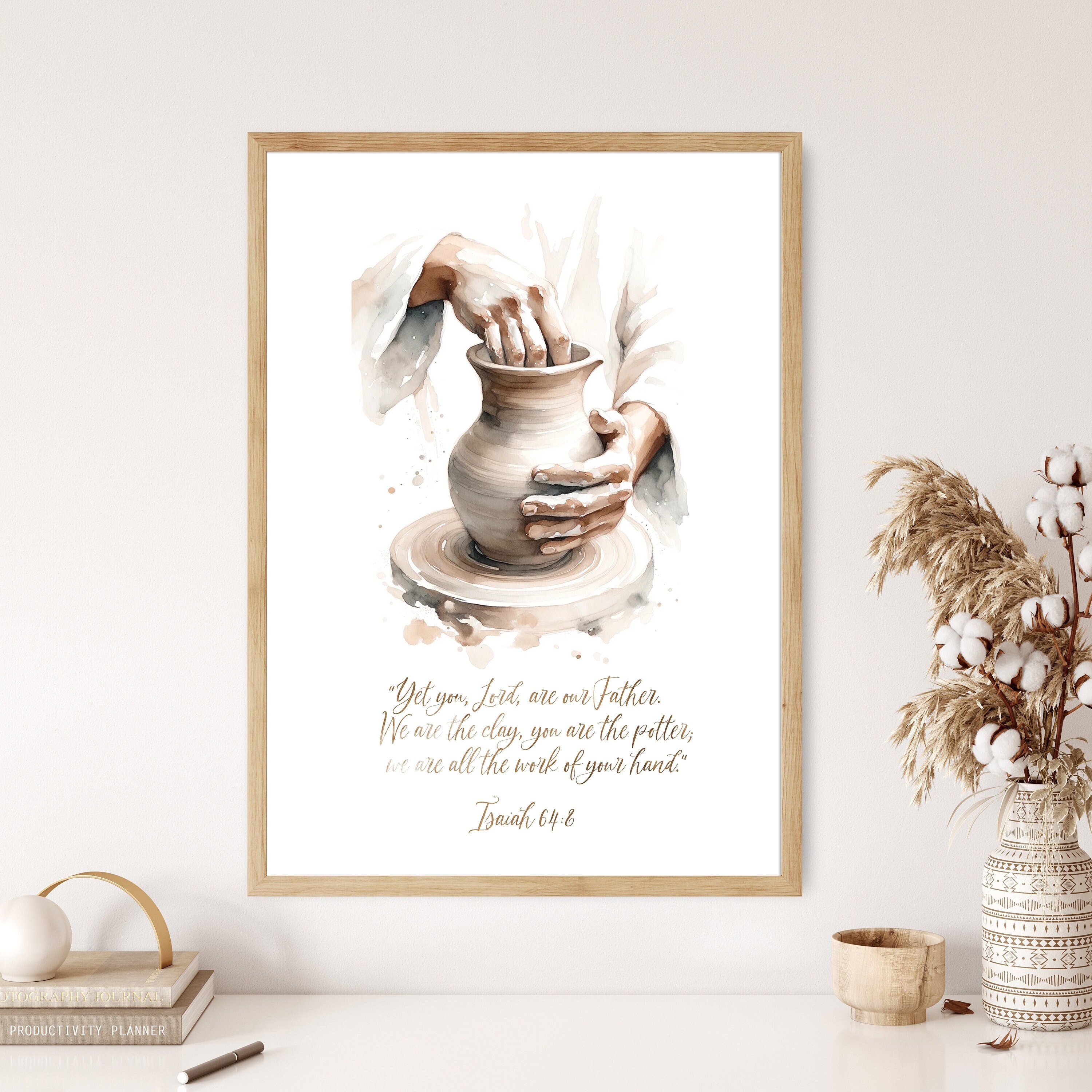 You're the Potter Bible Quote Isaiah 64:8 Canvas Wall Art Poster Modern Minimalist Scripture Watercolor Boho Christian Gift Home Decor Frame