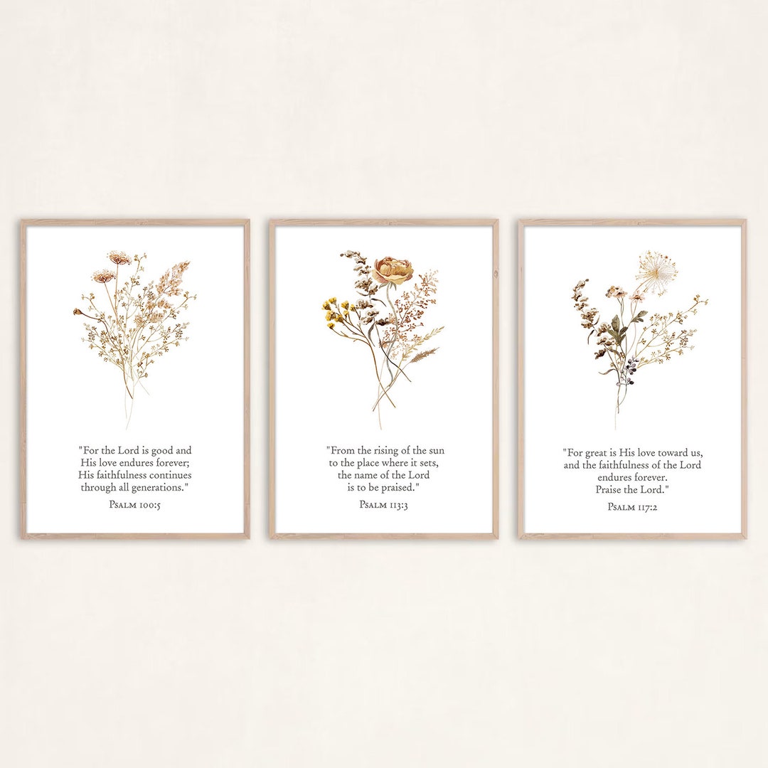 Floral Psalms Set of 3 Canvas Wall Art Poster Modern Botanical Bible ...