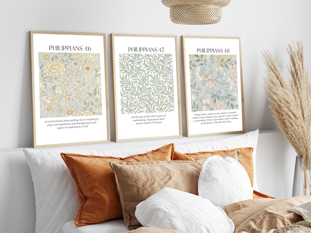 Philippians Bible Quotes Set of 3 Floral Pattern Verses Canvas Wall Art ...