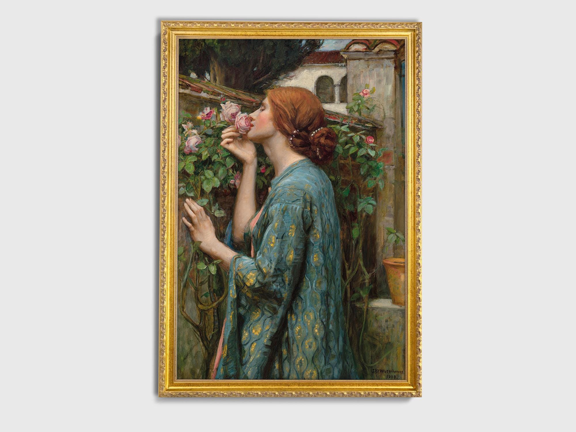 Vintage Floral Portrait Canvas Wall Art Botanical Painting Antique Rose ...