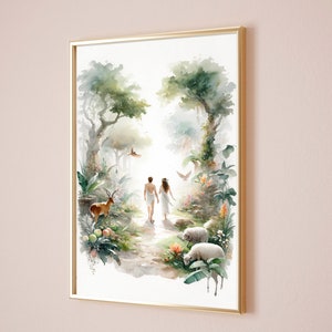 Adam and Eve Art Paradise Holy Garden of Eden Poster Print Home Decor ...