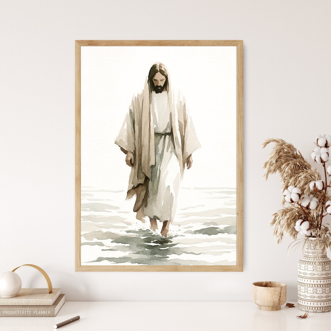 Jesus Walking on Water Poster Holy Print Bible Story Art Wall Art Gift ...
