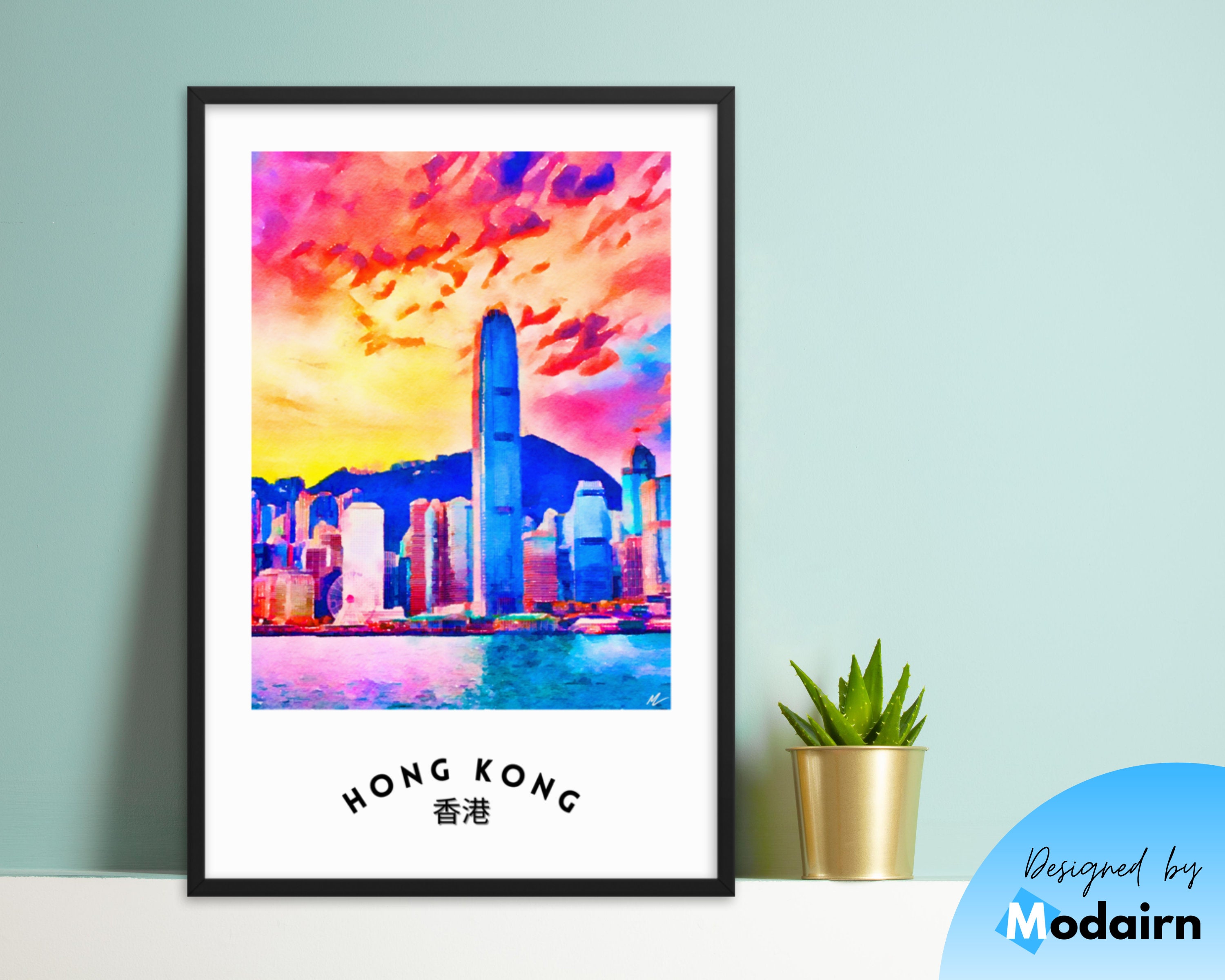 Hong Kong Art Print Hong Kong Wall Art Hong Kong Painting Etsy