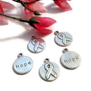 Awareness Ribbon Double-Sided Hope Pendant Charms - Cancer Jewelry Inspirational Hope Support Survivor Cure Faith Jewelry Pendant Charms